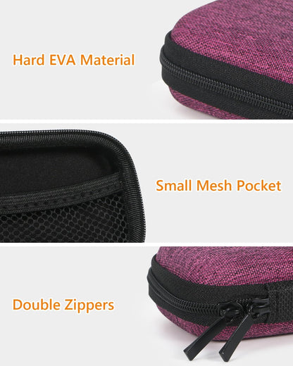 Earphone Earbud Carrying Case Holder - Lightweight Mini Universal Storage Pouch Bag for Wired Earbuds, Airpods, Bluetooth Headset, Wall Charger Adapter, USB Cable, Cell Phone Accessories - Pink