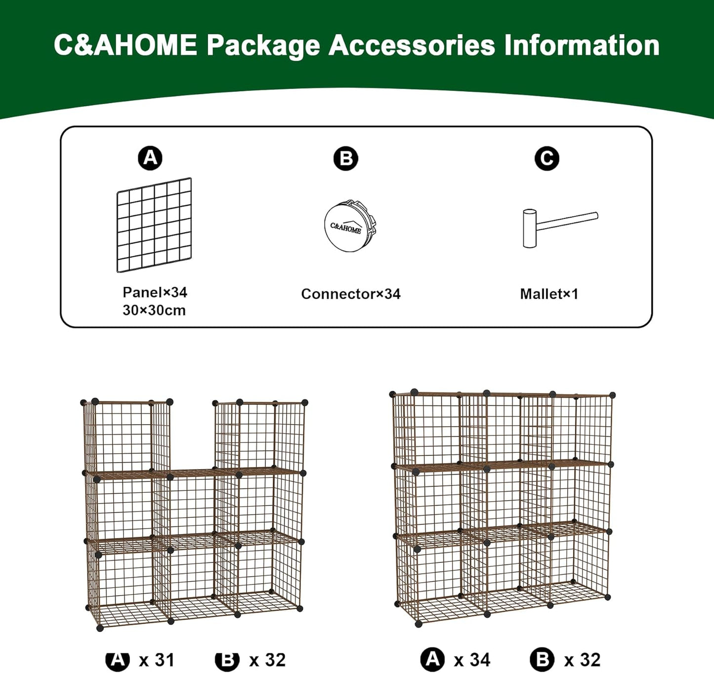 C&AHOME Wire Cube Storage, 6 - Cube Organizer Metal C Grids, Modular Shelves Units, Storage Bins Shelving, Closet Organizer, Ideal for Home, Office, Living Room, 36.6”L x 12.4”W x 36.6”H Black