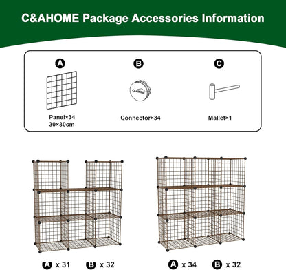 C&AHOME Wire Cube Storage, 6 - Cube Organizer Metal C Grids, Modular Shelves Units, Storage Bins Shelving, Closet Organizer, Ideal for Home, Office, Living Room, 36.6”L x 12.4”W x 36.6”H Black
