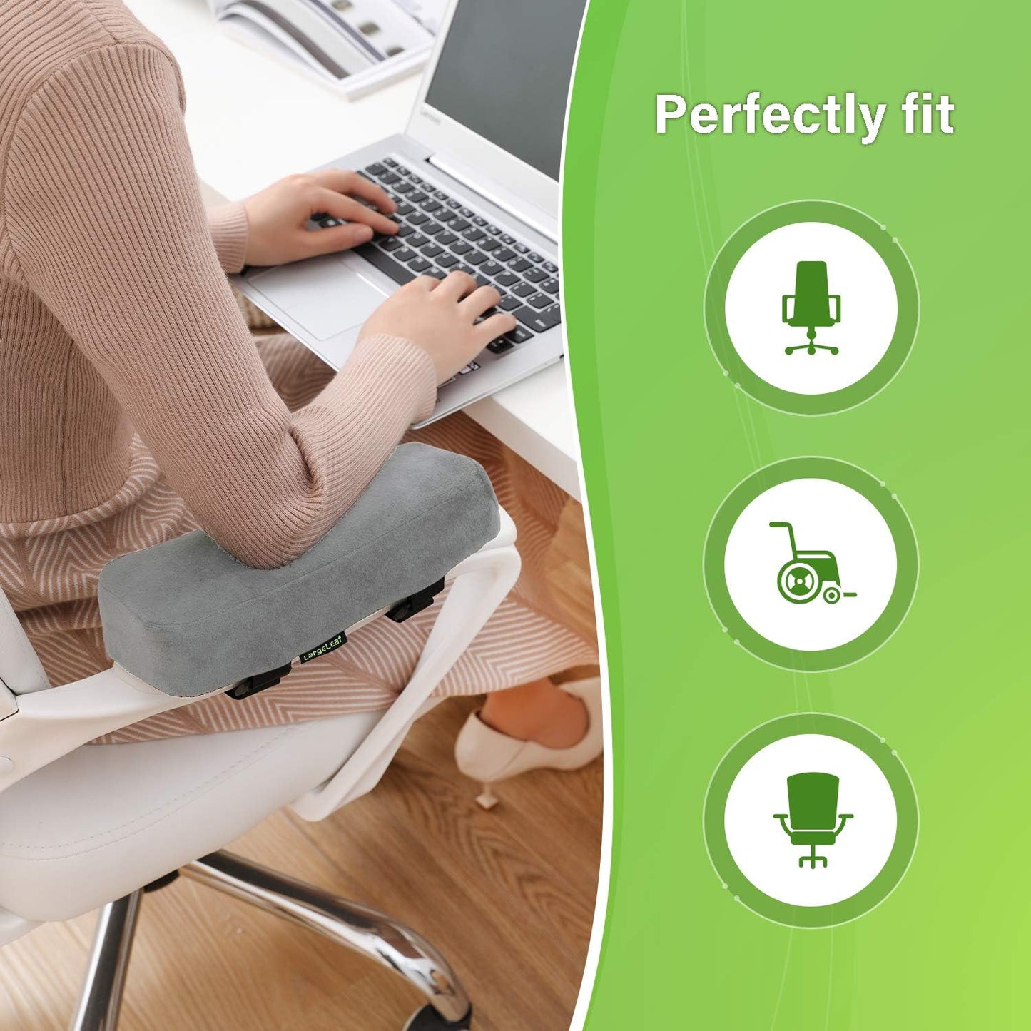 LargeLeaf Extra Thick 2 inches Chair with Memory Foam Armrest Pads 2-Piece Set (Black)