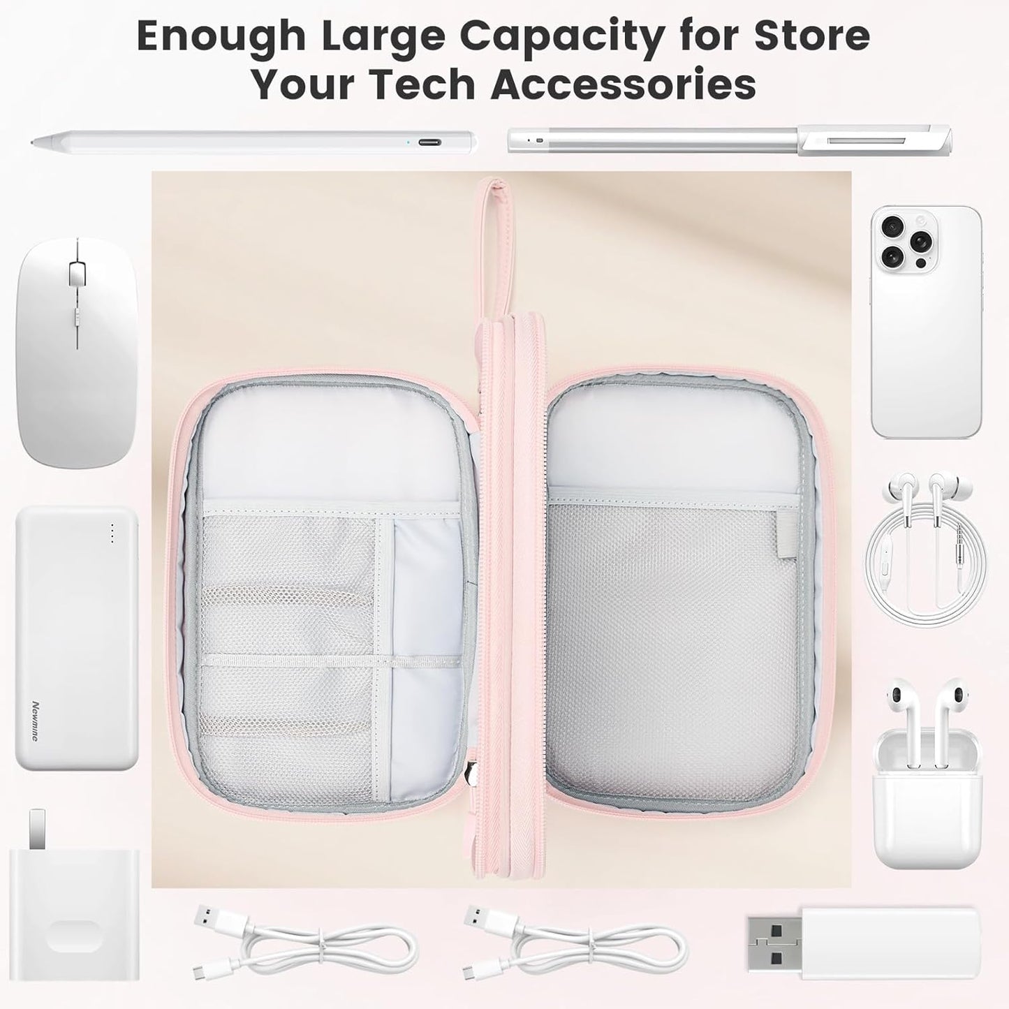 Skycase Tech Pouch - Lightweight Electronics Organizer Travel Case - Double Layers Cable Organizer - All-in-One Storage Bag for Charger, Cord, Phone, Flash Drive, Essentials - XL