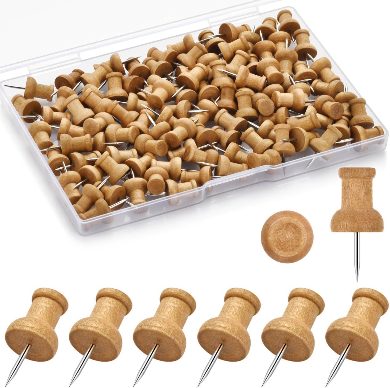 40Pcs Wood Push Pins, Decorative Thumb Tacks, Wooden Pins and Tacks, Cork Board Thumbtacks, Cute Thumbtack for Wall and Bulletin Board, Map Pins