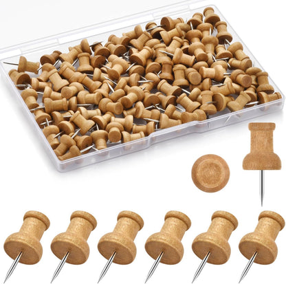 40Pcs Wood Push Pins, Decorative Thumb Tacks, Wooden Pins and Tacks, Cork Board Thumbtacks, Cute Thumbtack for Wall and Bulletin Board, Map Pins