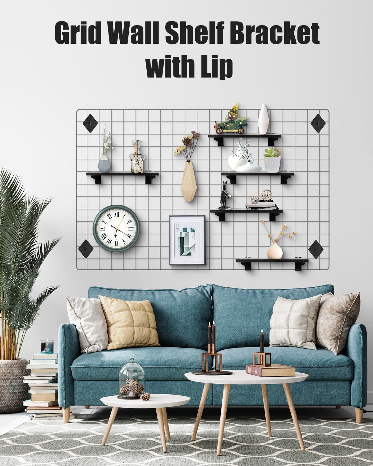 6 Pack Gridwall Shelf with Metal Brackets, 16"x 8" Wooden Gridwall Shelves Heavy Duty Gridwall Shelving Organizer Accessories for Garage, Visualizer, Workbench and Bitchenette (16x8x0.6)