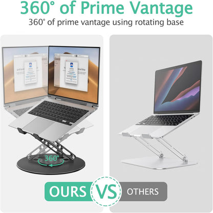 Laptop Stand for Desk Adjustable Computer Stand with 360 Rotating Base Ergonomic Laptop Riser Mount for Desk Foldable Protable Computer Desk Fits with MacBook Pro Air, Rectangle