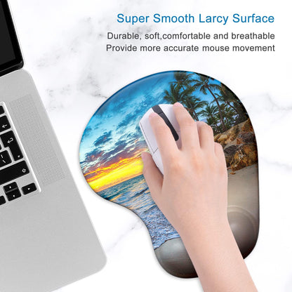 ITNRSIIET Ergonomic Mouse Pad with Gel Wrist Support Wrist Rest Smooth Surface Non-Slip PU Base Comfortable Office Supplies Pain Relief, 9.5 x 8 inches, Beach