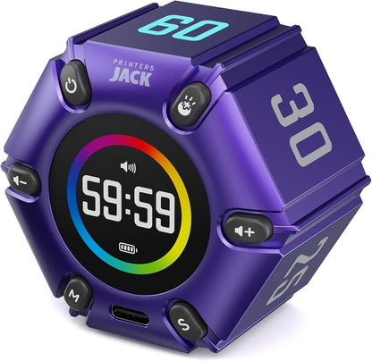 Jack Pomodoro Timer - Productivity Cube, Visual Focus Timer, Mute & Vibration & Adjustable Sound Alert, for Office, ADHD, Study, Work, 3/5/10/25/30/60min & Custom Countdown - Black