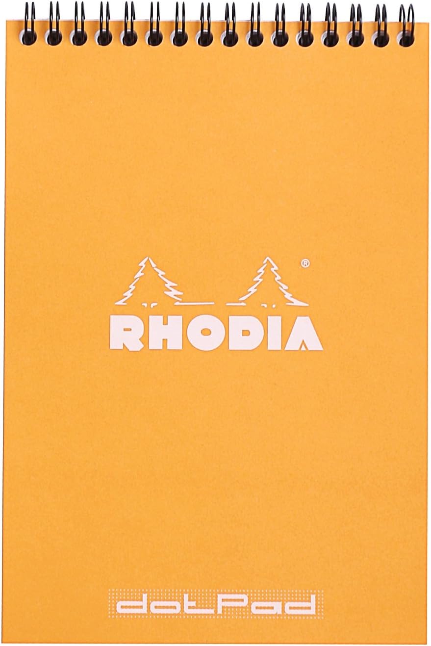 Rhodia #16 Wirebound Notepad 5.8" x 8.3" Dot Pad, Orange Cover