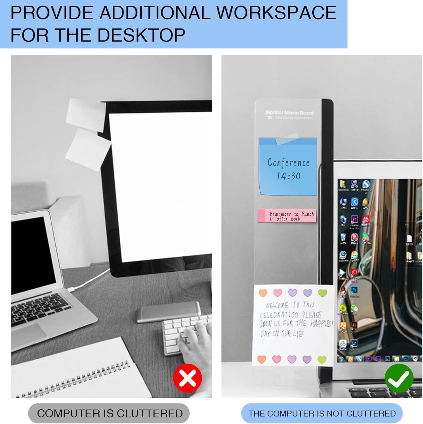 Office Desk Accessories 2pcs Multifunction Computer Monitor Memo Board - Transparent Computer Side Panel Memo Creative Monitor Side Panel Suitable for Office Home Desktop