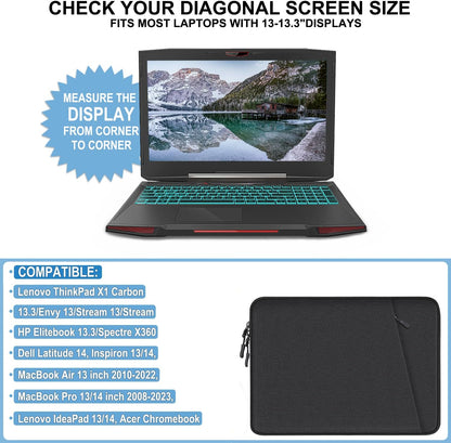 Laptop Sleeve Case 13.3 inch, Shockproof Protective Computer Cover with Accessories Pocket, Portable Laptop Bag Compatible with MacBook Air/Pro 13-13.3 inch, Compatible for MacBook Pro 14 inch, Black | Shockproof