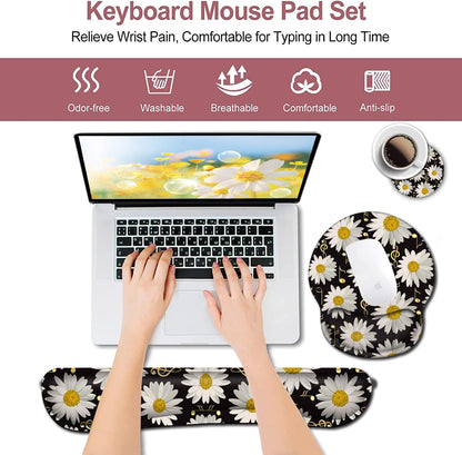 Mouse Pad with Wrist Support, Ergonomic Gel Mouse Pad Beautiful Flowers,Pink Hyacinths on Wood Panel，Non-Slip Durable, Memory Foam Keyboard Wrist Rest, Suitable for Office Typing Games