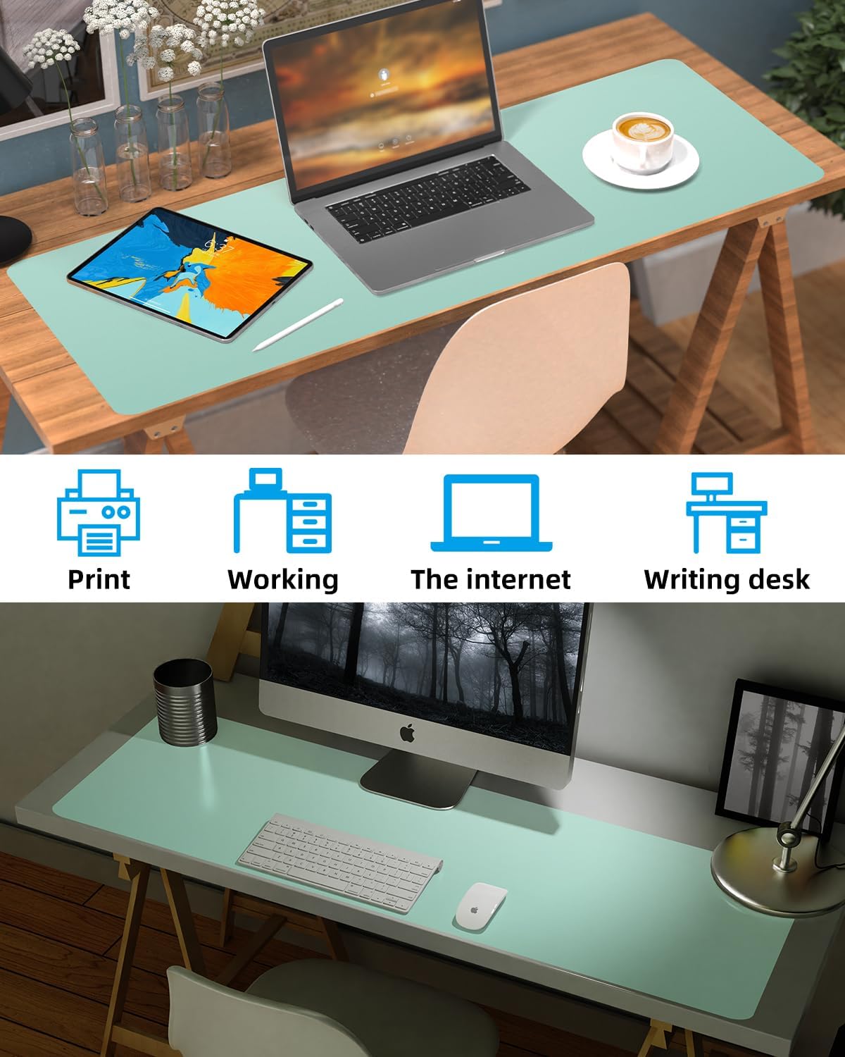 Leather Desk Pad Protector, Office Desk Mat, Large Mouse Pad, Non-Slip PU Leather Desk Blotter, Laptop Desk Pad Desk Accessories for Office and Home (Black, 40" x 17")