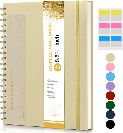 Dotted Notebook, Spiral Notebook Journal 8.5” x 11”, A4 Large Dot Grid Notebooks for Women Men, 100 GSM Dotted Paper, Plastic Hardcover Spiral Bullet Journals for Work School Sketching, Green