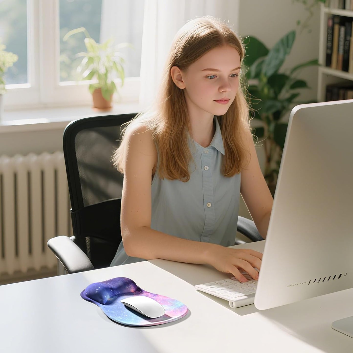 EooCoo Ergonomic Mouse Pad with Gel Wrist Rest Support, Middle Concave Design for Natural Wrist Alignment, Non-Slip Base Mousepad for Laptop, Computer, Office Desk Accessories, Carpal Tunnel Syndrome