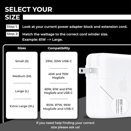 HumanCentric Cord Winder for MacBook Charger Organizer, Cable Reel for MacBook Chargers, Travel Charging Case for 60W, 61W, 67W USB-C and MagSafe, Apple MacBook Pro and Air Cord Storage, Large