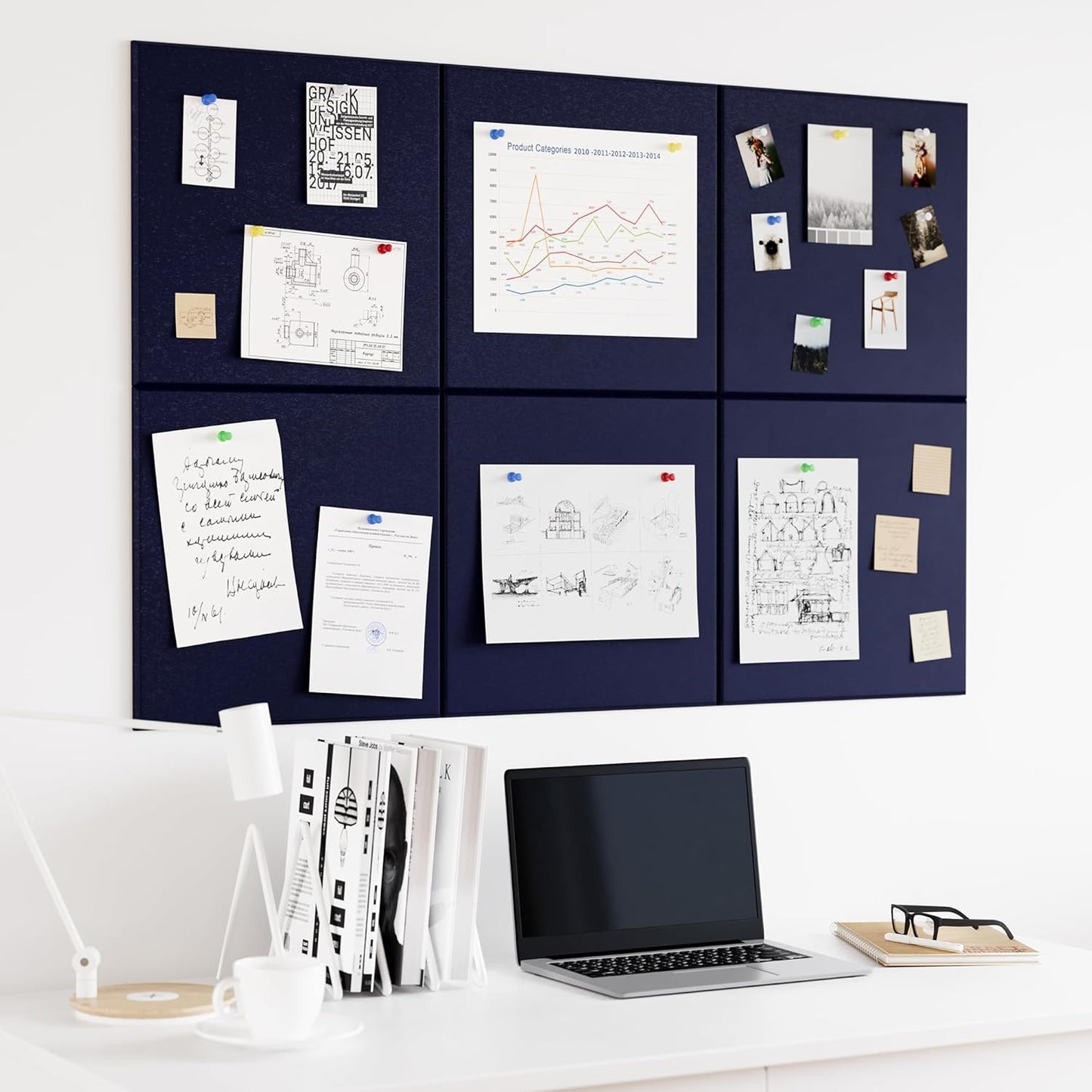Neatsure Large Cork Board for Wall, Black Felt Bulletin Board with Pushpins, 36" x 24" 6 Panels Wall Tiles, Tack Push Pin Boards for Office