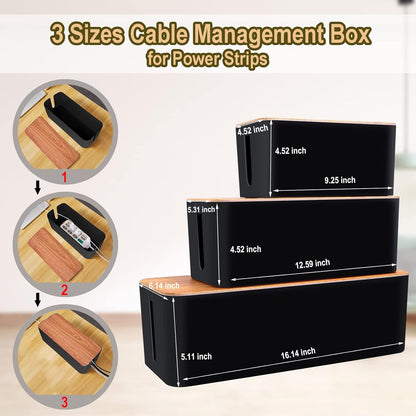 YUANYE Cable Management Box Cable Management Kit for Power Strip to Hide Wires,Cord Organizer Boxes,Safe ABS Material Wire Organizer of Cable Clips Sleeve for Home & Office,3Pack-128PCS/White