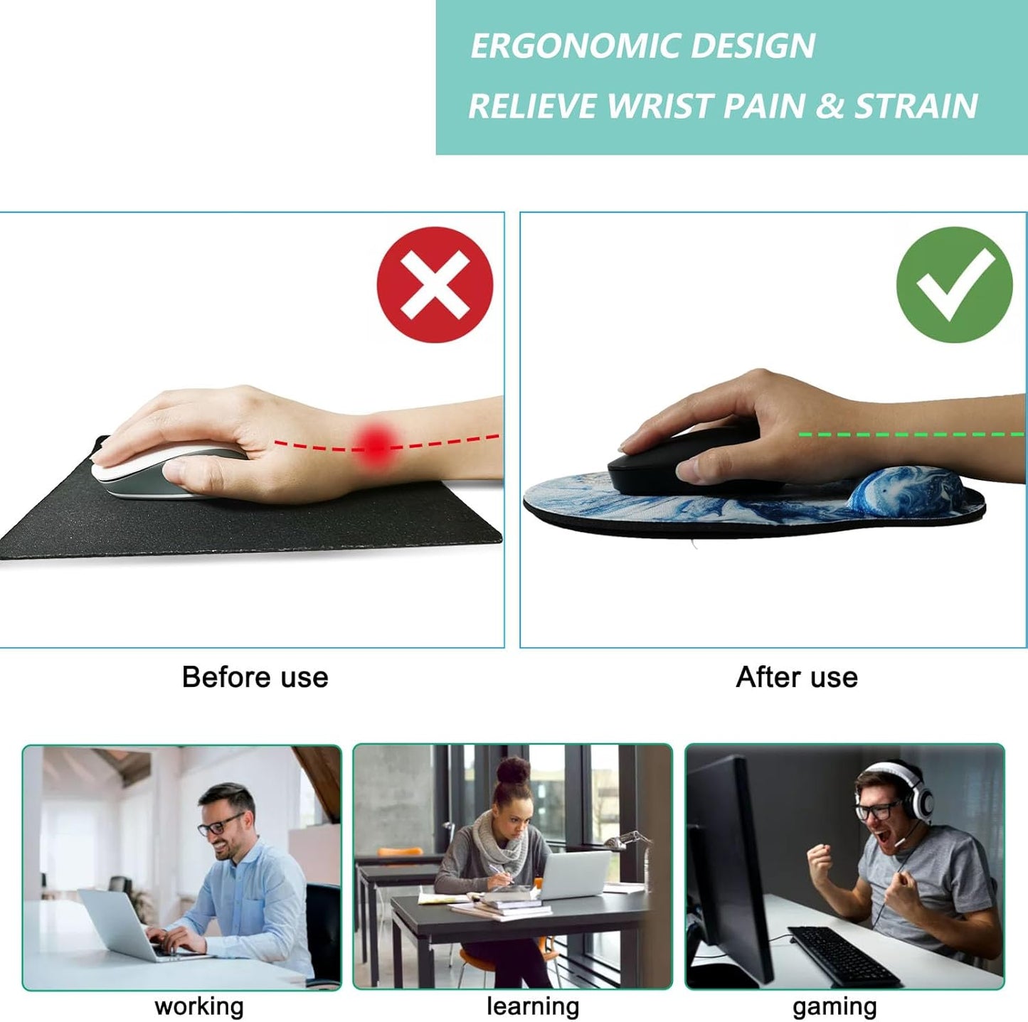 Mouse Pad with Wrist Support, Ergonomic Mouse Pad with Memory Foam Wrist Rest Cushion, Non-Slip Rubber Base Gaming Mice Pad for Home Office Computer Laptop, Flowers Grass