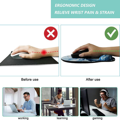 Mouse Pad with Wrist Support, Ergonomic Mouse Pad with Memory Foam Wrist Rest Cushion, Non-Slip Rubber Base Gaming Mice Pad for Home Office Computer Laptop, Flowers Grass