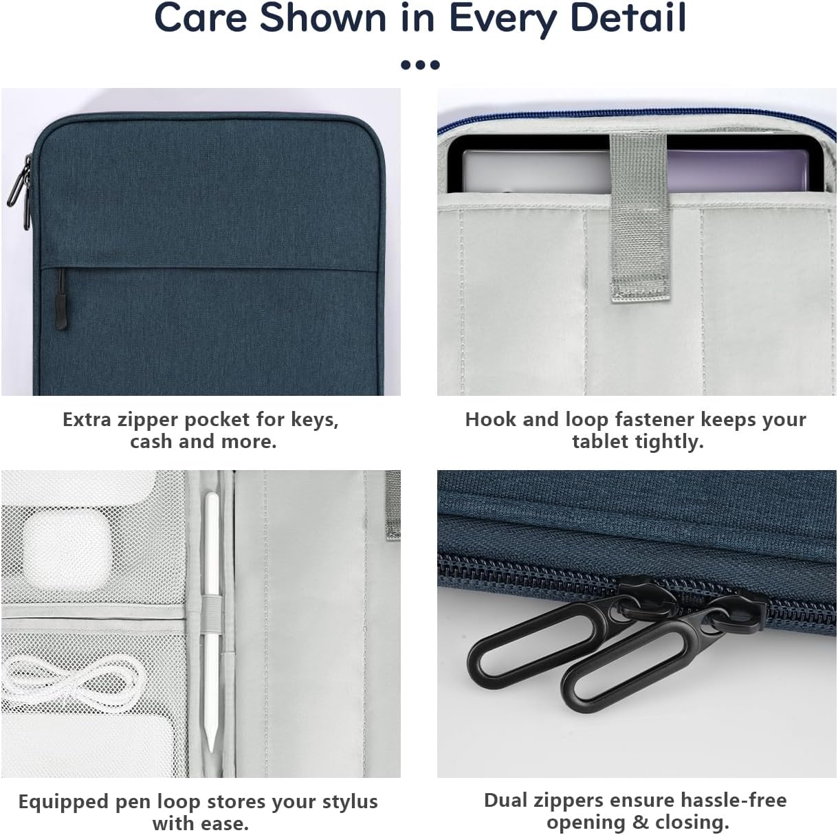 Dadanism 9-11 Inch Tablet Sleeve Padded Carrying Case for iPad (A16) 11th Gen 11", iPad 10th Gen 10.9", iPad Air M4/Pro M5 11", iPad Air 5/4, iPad 9/8/7th Gen, Galaxy Tab A11+ Plus 11", Blue