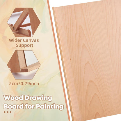 Wooden Tabletop Easel for Painting, Adjustable Table Top Artist Drawing Board for Adults, Students, 5-Position Art Easel Stand 25.6" x 18.9" Drafting Board with A3 Sketch Paper, A2