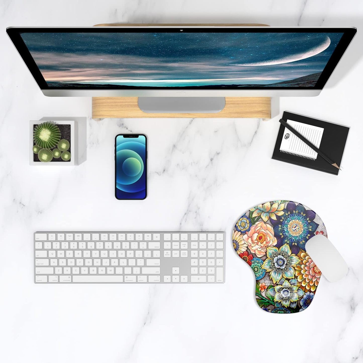 ITNRSIIET Ergonomic Mouse Pad with Gel Wrist Support Wrist Rest Smooth Surface Non-Slip PU Base Comfortable Office Supplies Pain Relief, 9.5 x 8 inches, Beach