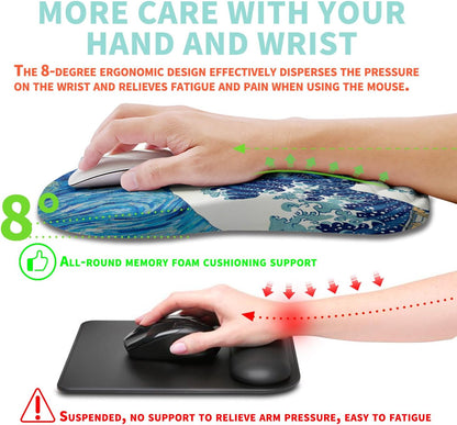 Ergonomic Mouse Pad Wrist Support with Memory Foam Massage Bulge, Carpal Tunnel Pain Relief Mousepad Wrist Rest for Mouse(12x8 inch, Silver Gray Light Purple)