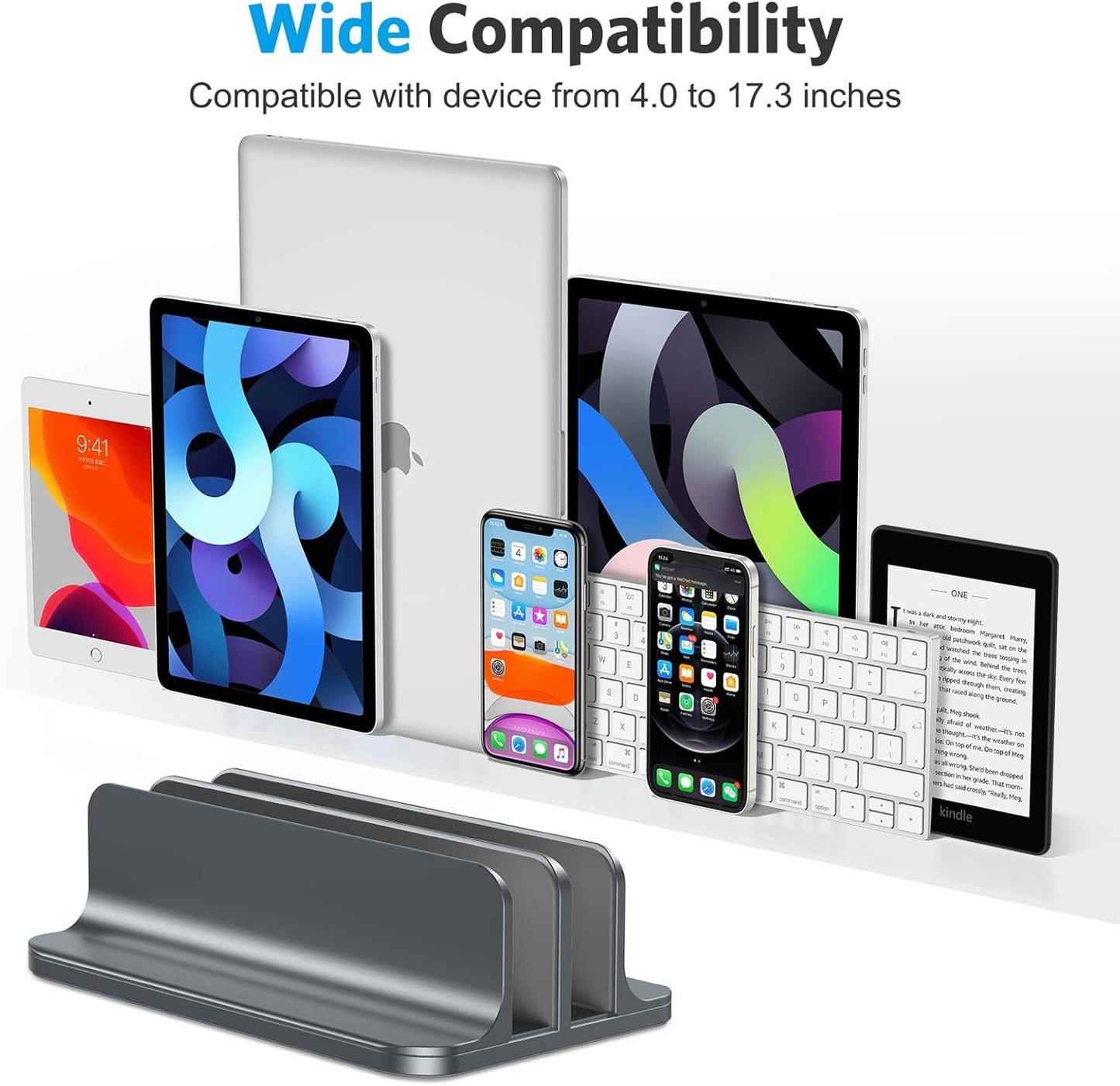 OMOTON Vertical Laptop Stand [Updated Double Version], Desktop Aluminum Mac Book Stand with Adjustable Dock Size, Fits All Mac Book, Surface, Chrome Book and Gaming Laptops (Up to 17.3 inch) (Black)