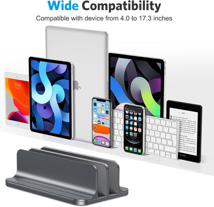 OMOTON Vertical Laptop Stand [Updated Double Version], Desktop Aluminum Mac Book Stand with Adjustable Dock Size, Fits All Mac Book, Surface, Chrome Book and Gaming Laptops (Up to 17.3 inch) (Black)