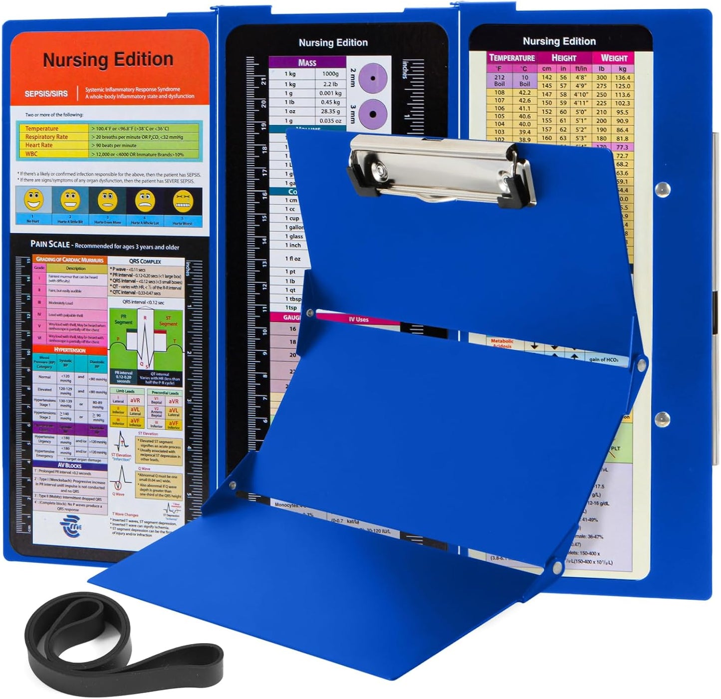 Nursing Clipboard Foldable with Medical Edition Cheat Sheets, 3 Layers Aluminum Foldable Clipboard for Nursing, Notepad for Students, Nursing School Essentials (Black)