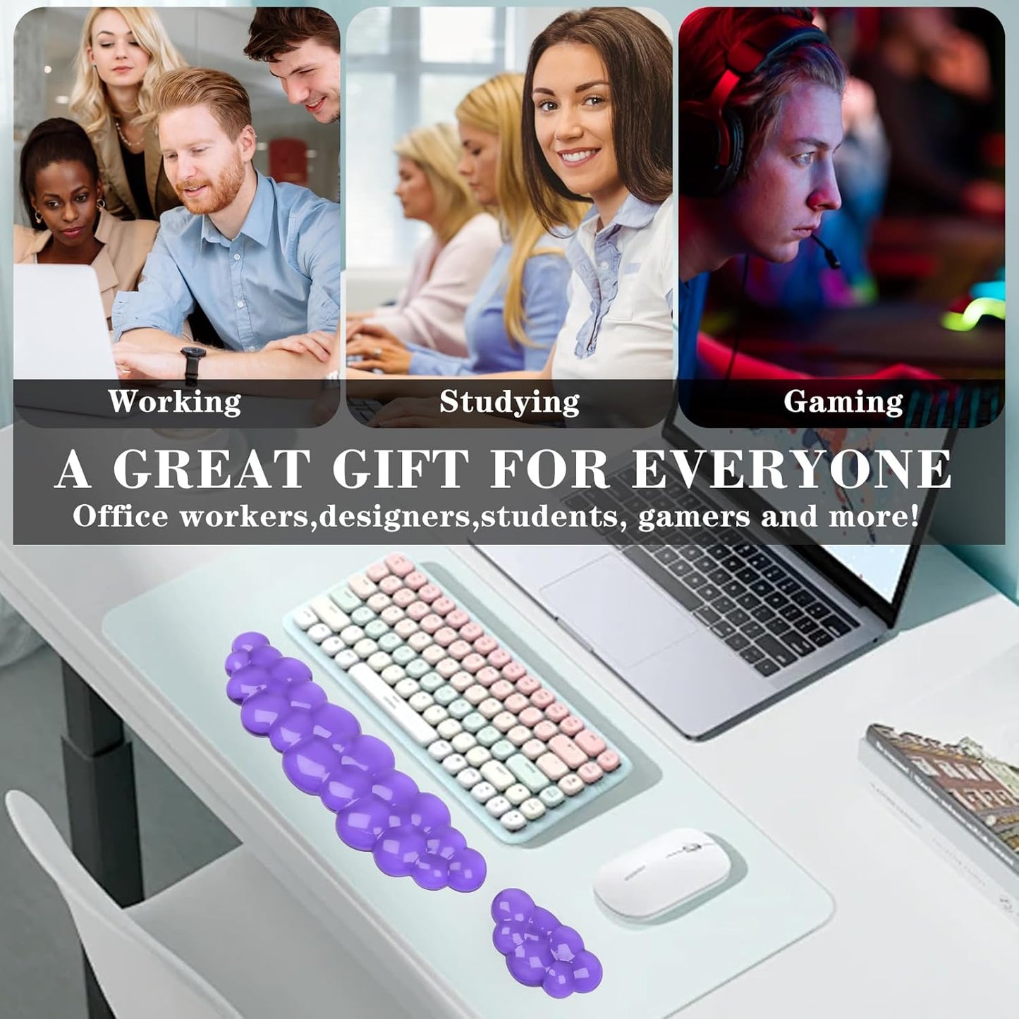 Gel Cloud Keyboard and Mouse Wrist Rest, Cute Wrist Support and Arm Support Keyboard Rest for Keyboard and Mouse Typing Pain Relief，Suitable for Office/Computer/Laptop/Gaming（White）