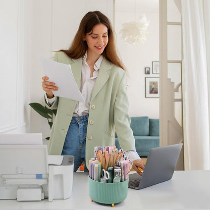 SKYDUE 360 Rotating Plastic Desk Pen Organizer with 5 Slots, Dual-Purpose Art Supply Pencil Cup for Office, School, Home