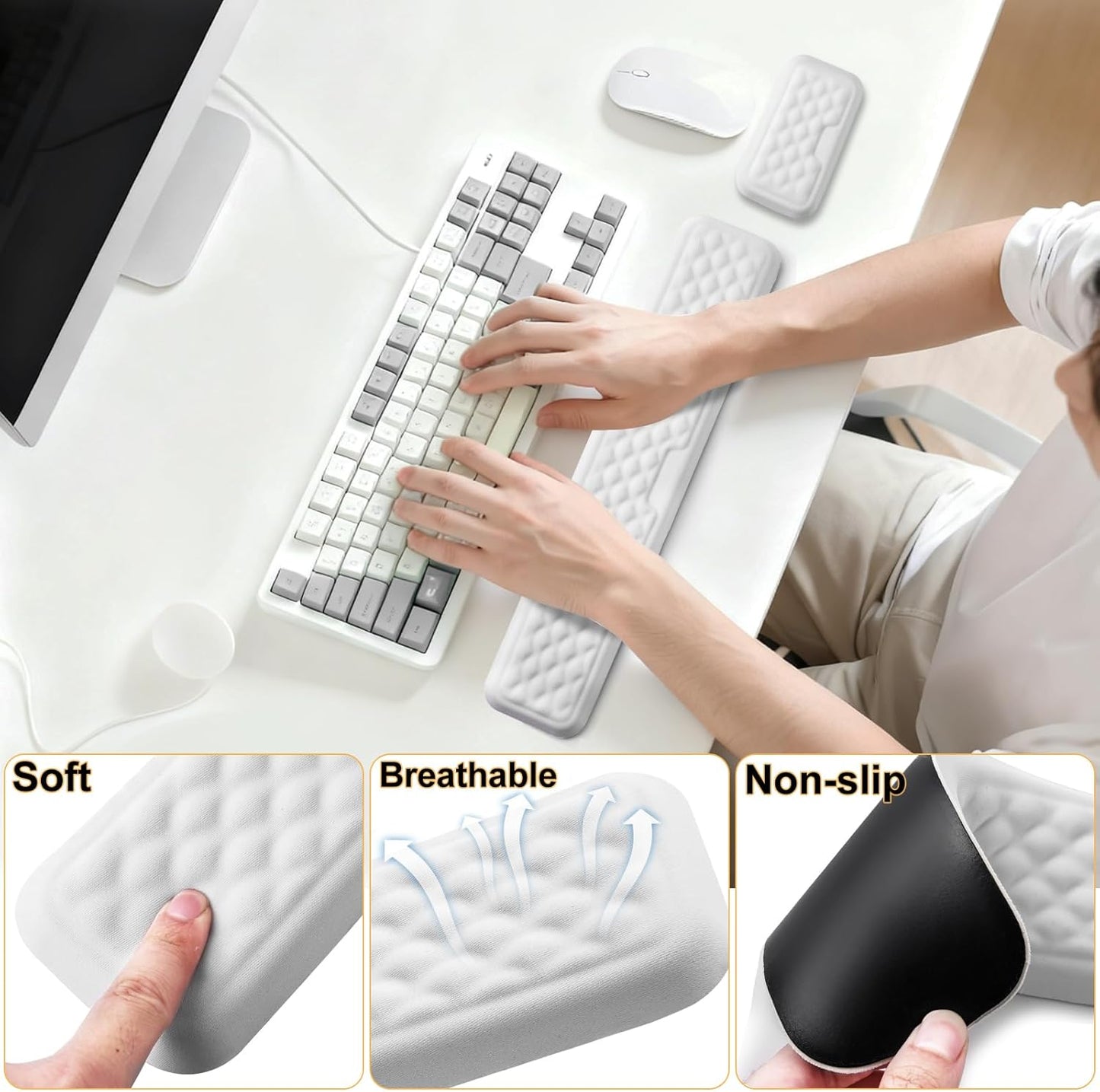 Keyboard Wrist Rest Mouse Wrist Support, Memory Foam Wrist Rest Pad for Computer Laptop, Ergonomic Wrist Cushion Support for Typing Pain Relief, Gaming Home Office, Purple