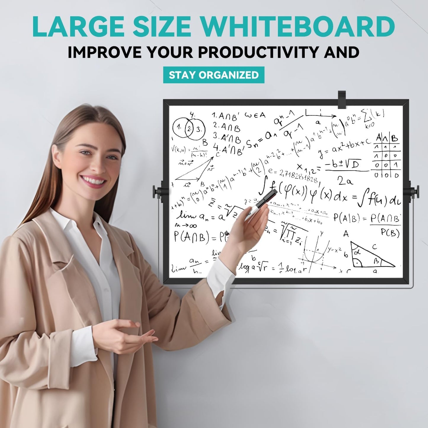 Dry Erase White Board, Cazeyoo Magnetic Desktop Whiteboard 16 x 12inch with Stand, 10 Markers, 4 Magnets and 1 Eraser, Portable Double-Sided White Board for Kids Drawing, Office, Home, School