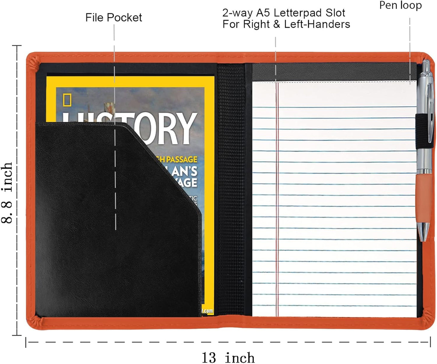 Padfolio/Portfolio Binder, Mini Padfolio Portfolio Binder 5 x 8 Legal Writing Pad, A5 Document Organizer Folder for Men Women, Black