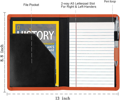 Padfolio/Portfolio Binder, Mini Padfolio Portfolio Binder 5 x 8 Legal Writing Pad, A5 Document Organizer Folder for Men Women, Black