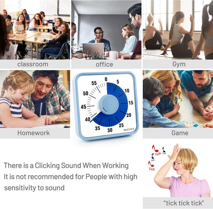 Secura 60-Minute Visual Countdown Timer, 7.5-Inch Oversize Classroom Visual Timer for Kids and Adults, Durable Mechanical Kitchen Timer Clock with Magnetic Backing (Blue)