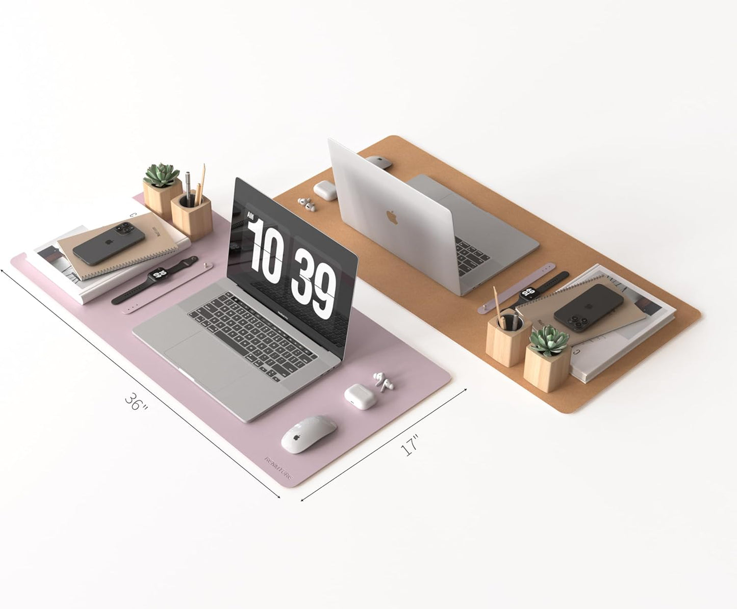 RENMTURE Desk Pad, Cork & PU Leather Desk Mat, Large Mouse pad, Non-Slip Desk Protector and Blotter, Waterproof Writing Pad, Desk Accessories and Organizers for Home Office (Light Yellow, 32"x16")