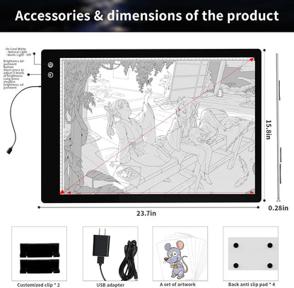 YINGWOND Rechargeable A4 LED Light Pad with Padded Case, Tracing Light Box w/Riser Stands and Paper Clip, 6 Levels of Brightness, Type-c Cable, Wireless Diamond Painting Light Board