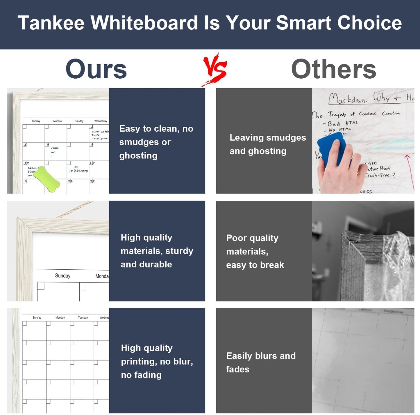 Calendar Whiteboard for Wall, TANKEE 17x13 Inches Whiteboard Calendar Cork Board Combo, Small Magnetic White Board with Wood Framed, Hanging Dry Erase Board for Kitchen Home Office School Planner