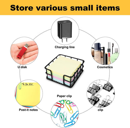 Sticky Note Holder, 3.62 x 3.62 x 1.77 Inches Metal Memo Pad Dispenser, Square Notepad Organizer for Desk, Office & School Essentials, Desk Organizer Supply