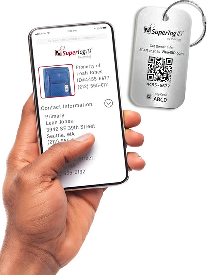 Dynotag® Sentry Series Solid Metal Web Enabled Smart Luggage Tag ID + Steel Loop, Anodized Aluminum with DynoIQ™ & Lifetime Recovery Service (Sapphire Blue)