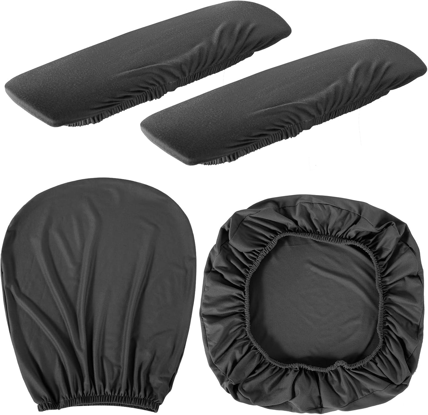 Tallew 4 Pcs Office Chair Covers Set Computer Universal Protective Stretchable Chair Seat Covers Desk Armrest Cover Pads Office Cushion Backrest for Rotating(Regular,Black)