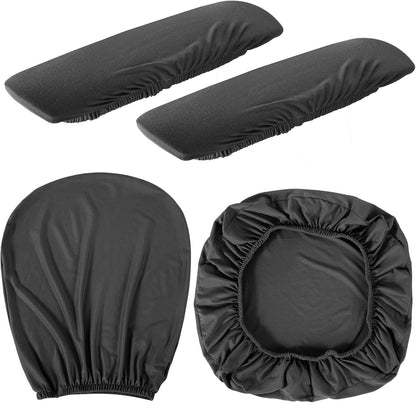 Tallew 4 Pcs Office Chair Covers Set Computer Universal Protective Stretchable Chair Seat Covers Desk Armrest Cover Pads Office Cushion Backrest for Rotating(Regular,Black)