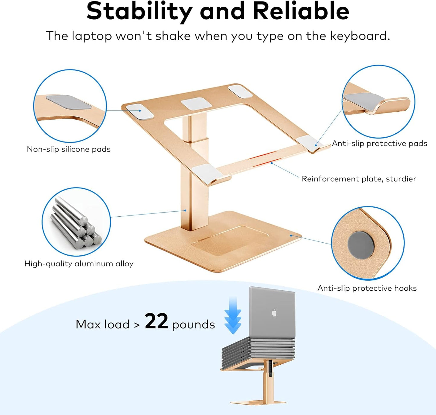 Laptop Stand for Desk, Ergonomic Sitting and Standing Laptop Riser for Notebook MacBook 11-17 Inches，DJ Laptop Stand Adjustable Height from 7-15 Inches Aluminum(Black)