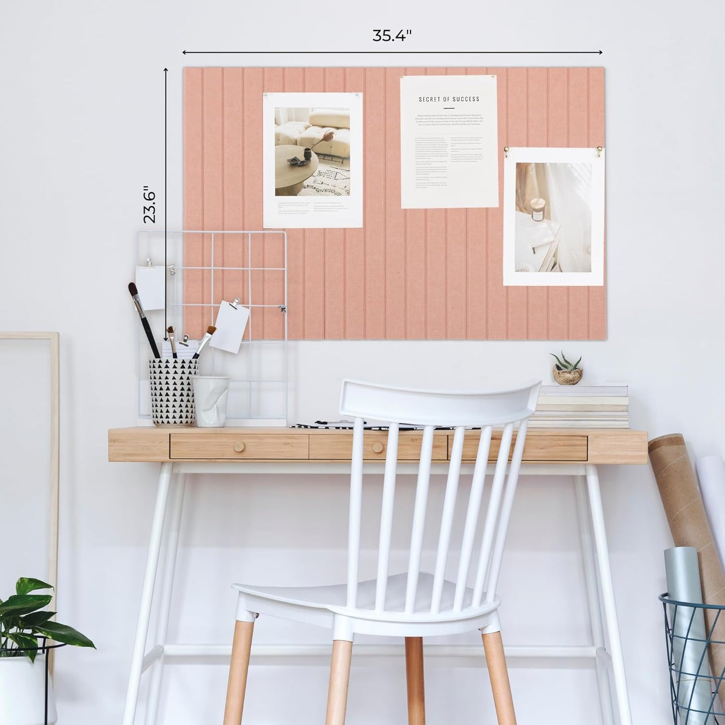 Large Felt Bulletin Board - Stylish Perfectly Sized 35" x 47" Cork Board Alternative for Office & Wall Decor – 12 Customizable Adhesive Tiles w/Golden Pins are Perfect to Display Your Photos