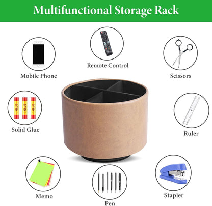 Round Leather Art Supply Organizer,Remote Control Holder,360 Degree Rotating,Multi-Functional Pencil Holder,4 Compartments Desktop Stationary Organizer(1-Fractal Flower) | Round - Colors B