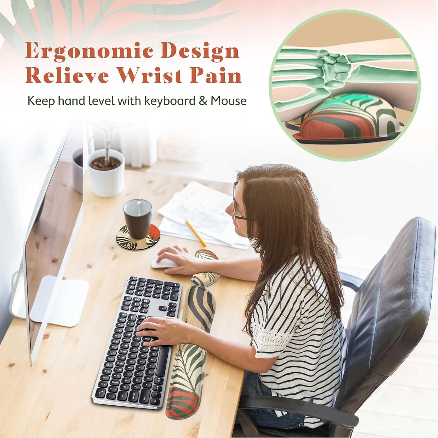 Gimars Upgrade Enlarge Silky and Superfine Fabric Gel Memory Foam Keyboard Wrist Rest Set, Ergonomic Keyboard Mouse Wrist Support for Typing Pain Relief, Comfort for Office, Gaming, Computer, Black