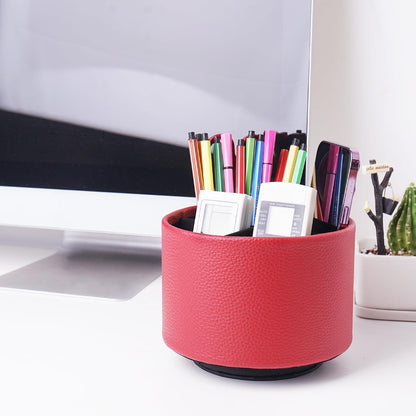 Round Leather Art Supply Organizer,Remote Control Holder,360 Degree Rotating,Multi-Functional Pencil Holder,4 Compartments Desktop Stationary Organizer(1-Fractal Flower) | Round - Colors B