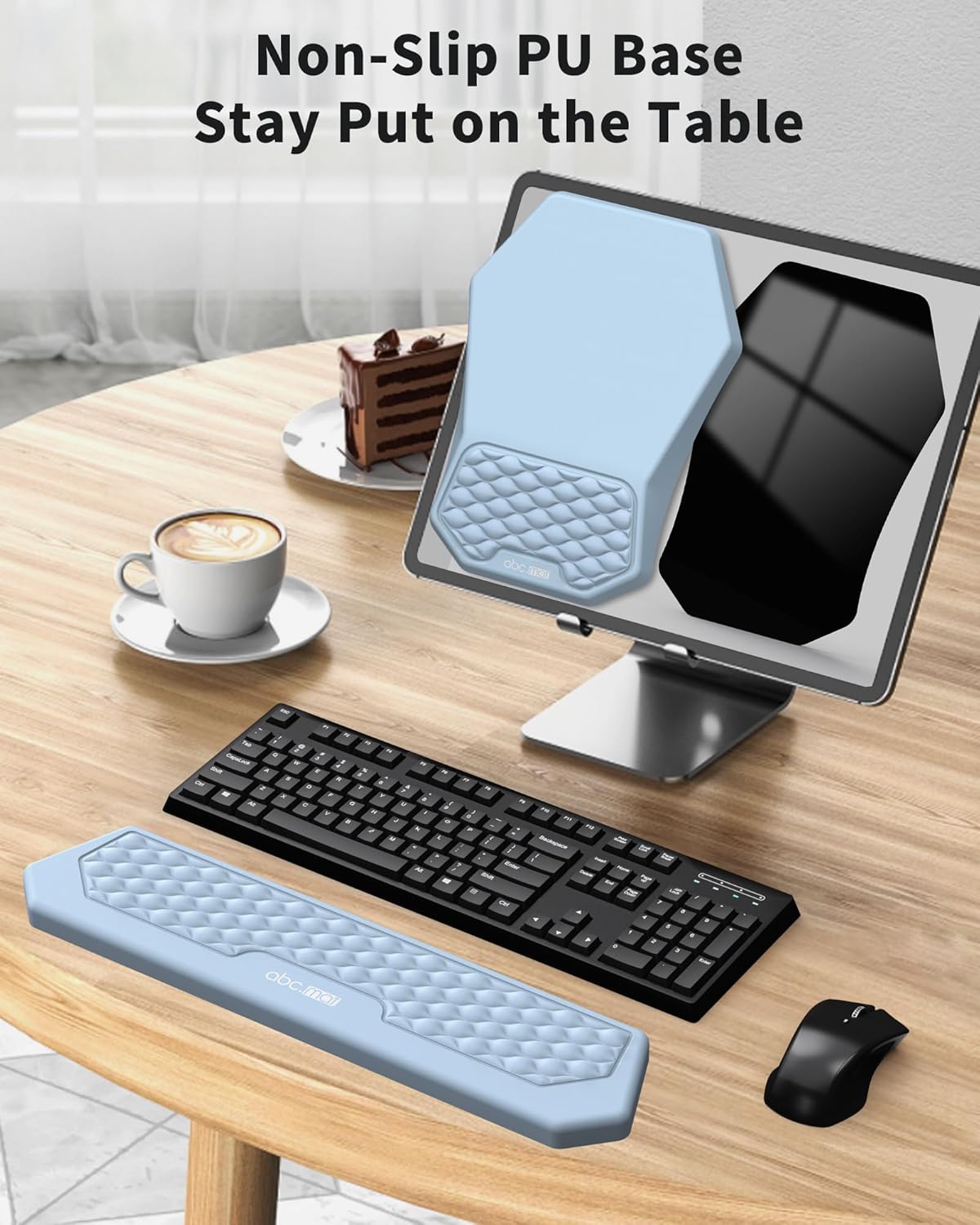 Ergonomic Mouse Pad and Keyboard Wrist Rest Support Set, Massage Design Mousepad for Carpal Tunnel Pain Relief, Memory Foam, Non-Slip PU Base for Computer Desk, Black